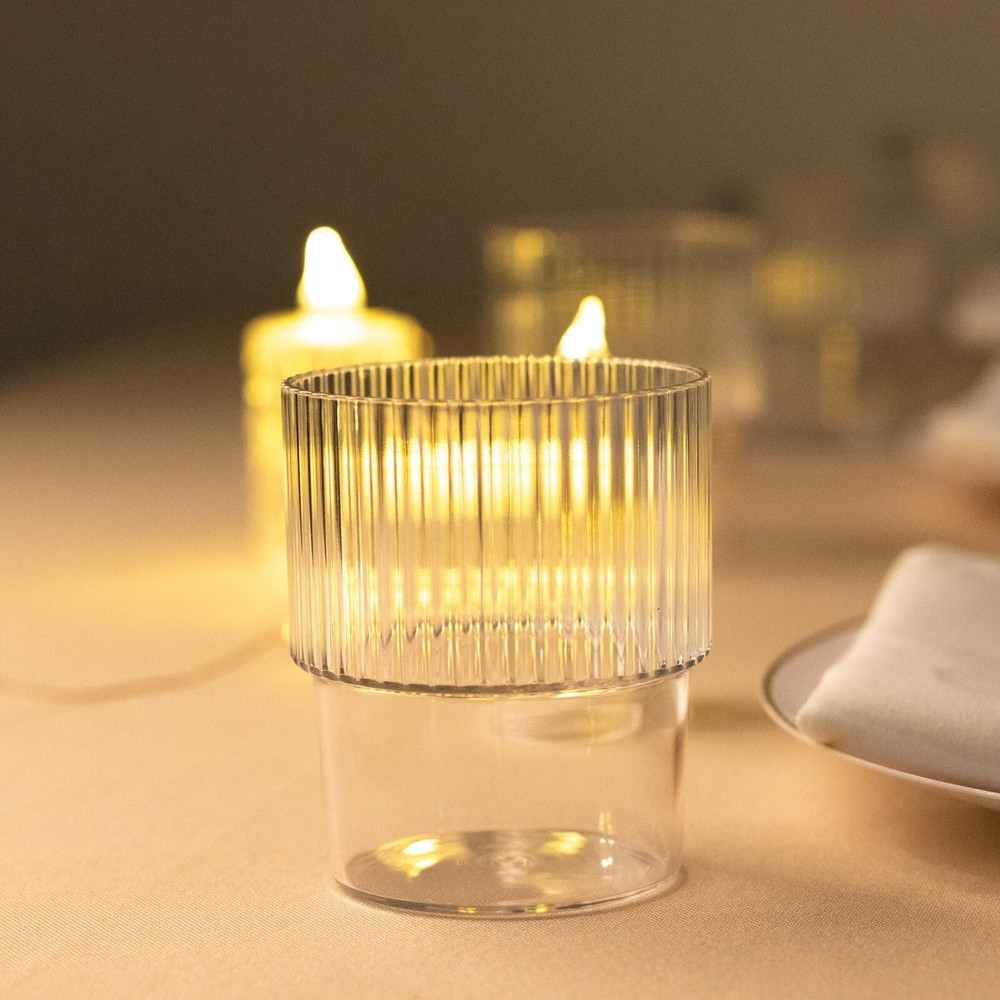 12 Clear Stackable Ribbed Reusable Plastic cups Centerpieces Decorations