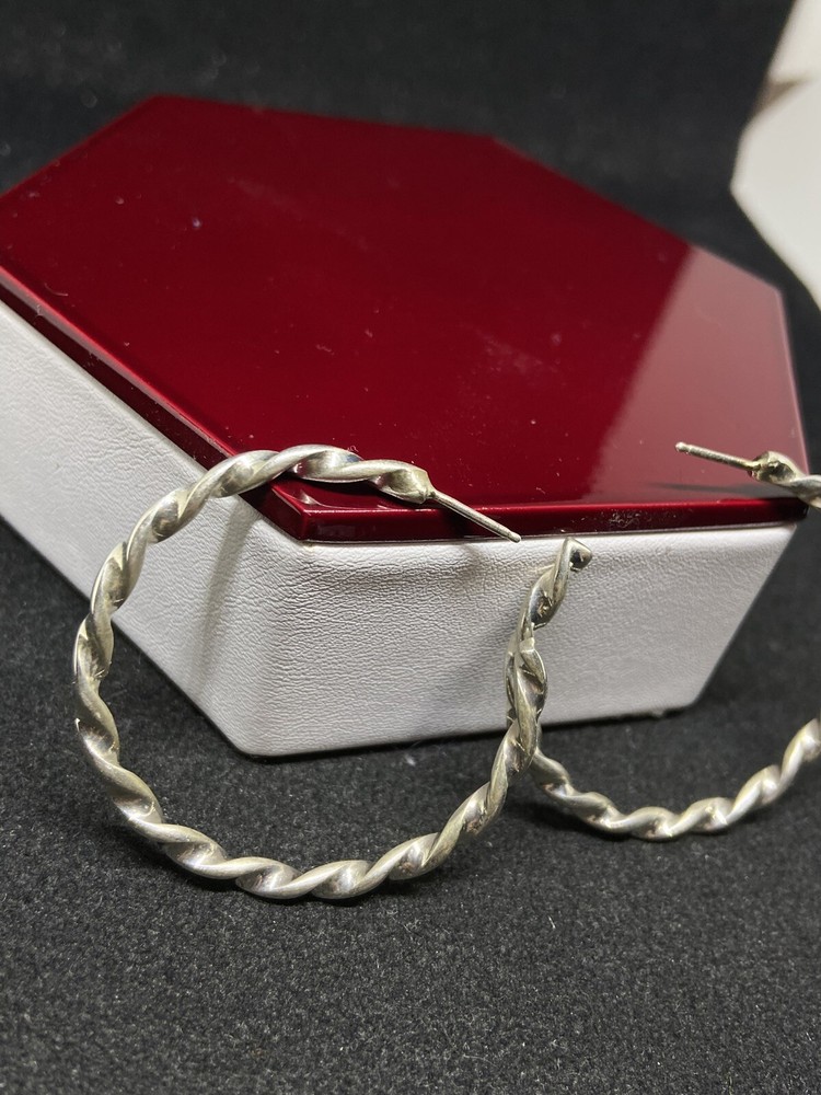 Native American Navajo plain Sterling Silver twisted Post half hoop Earrings