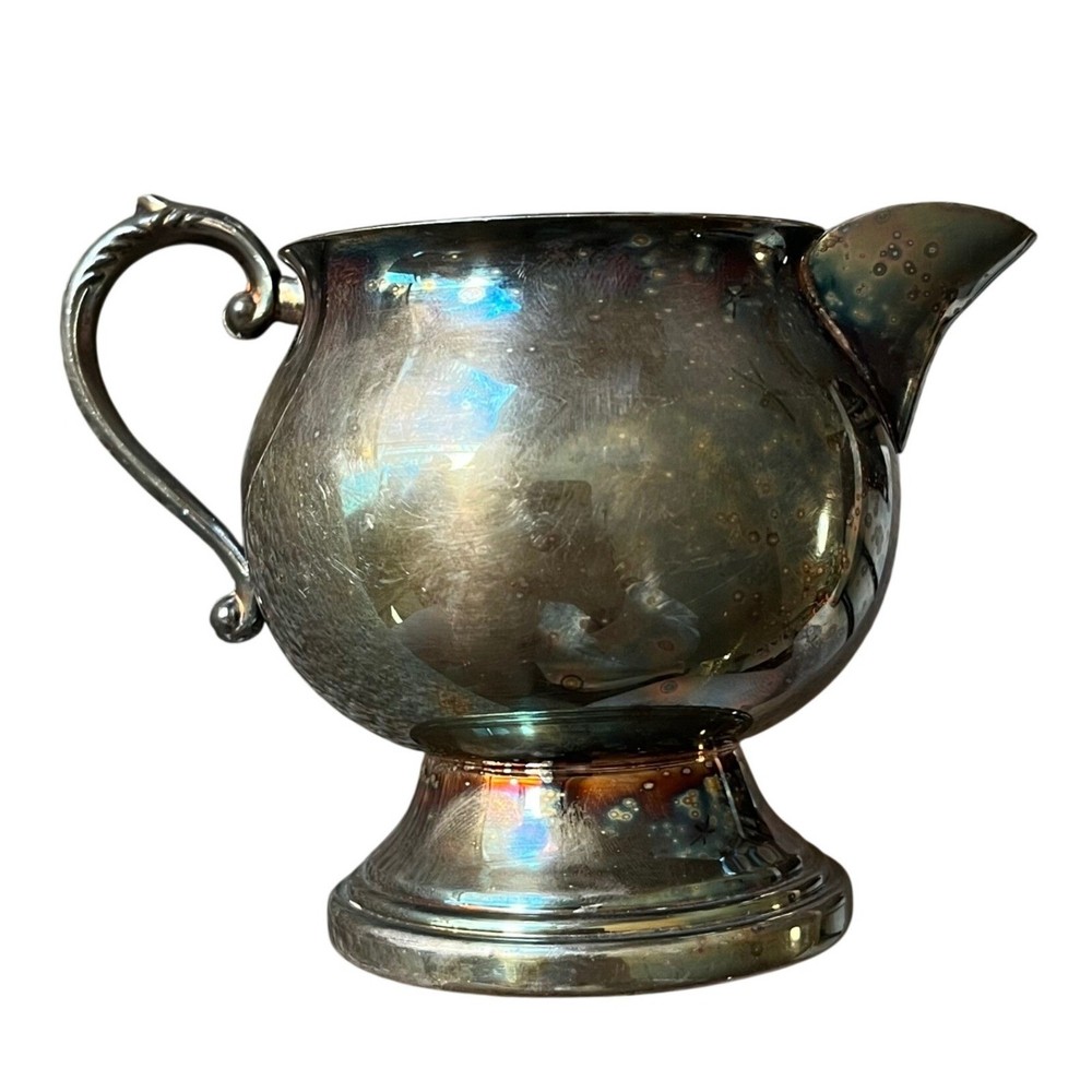 Vintage Silver Plated Footed Creamer Pitcher with Patina