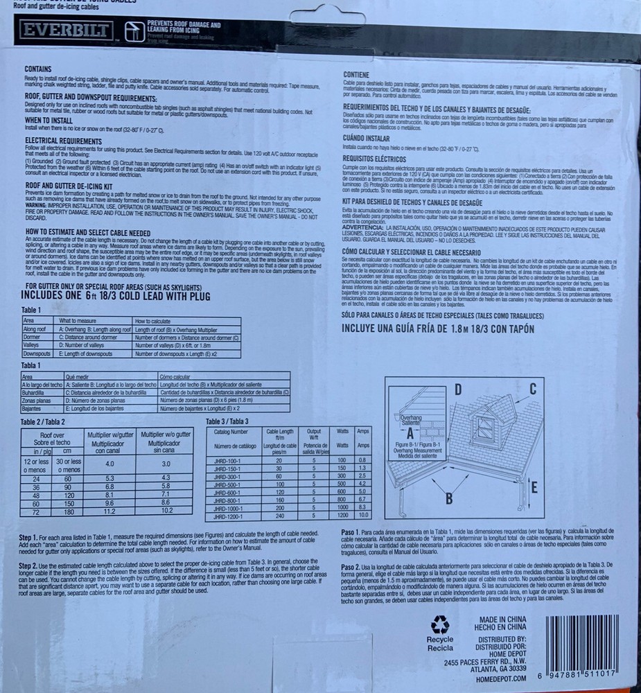 Everbilt160 FT ROOF DE-CING CABLE KIT