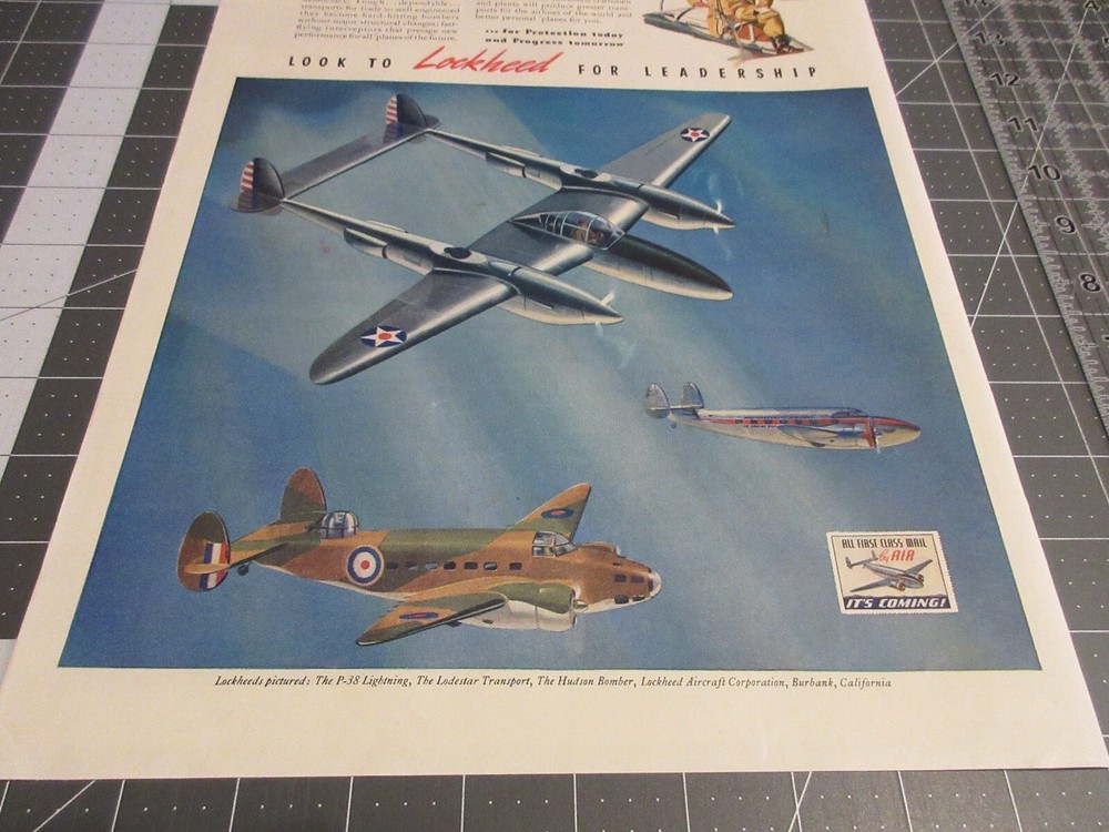 1941 Courier, Warrior, Defender , Lockheed Lodestar P-38 Lightning Hudson - Ad