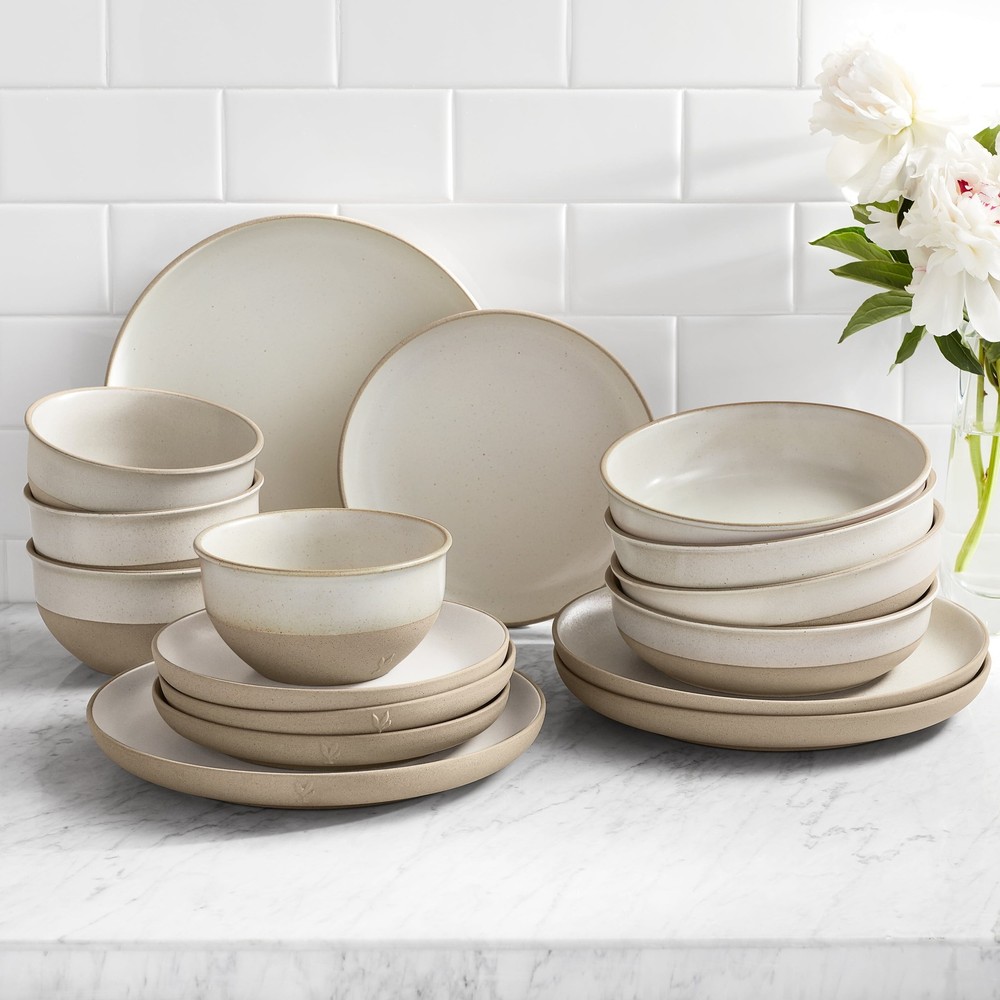 Dave Jenny Marrs Cream Dinnerware Set 16 Piece Stoneware Serving Plates
