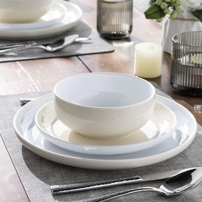 Premium Ceramic 12 Piece Dinnerware Set Microwave Dishwasher Safe Modern Design