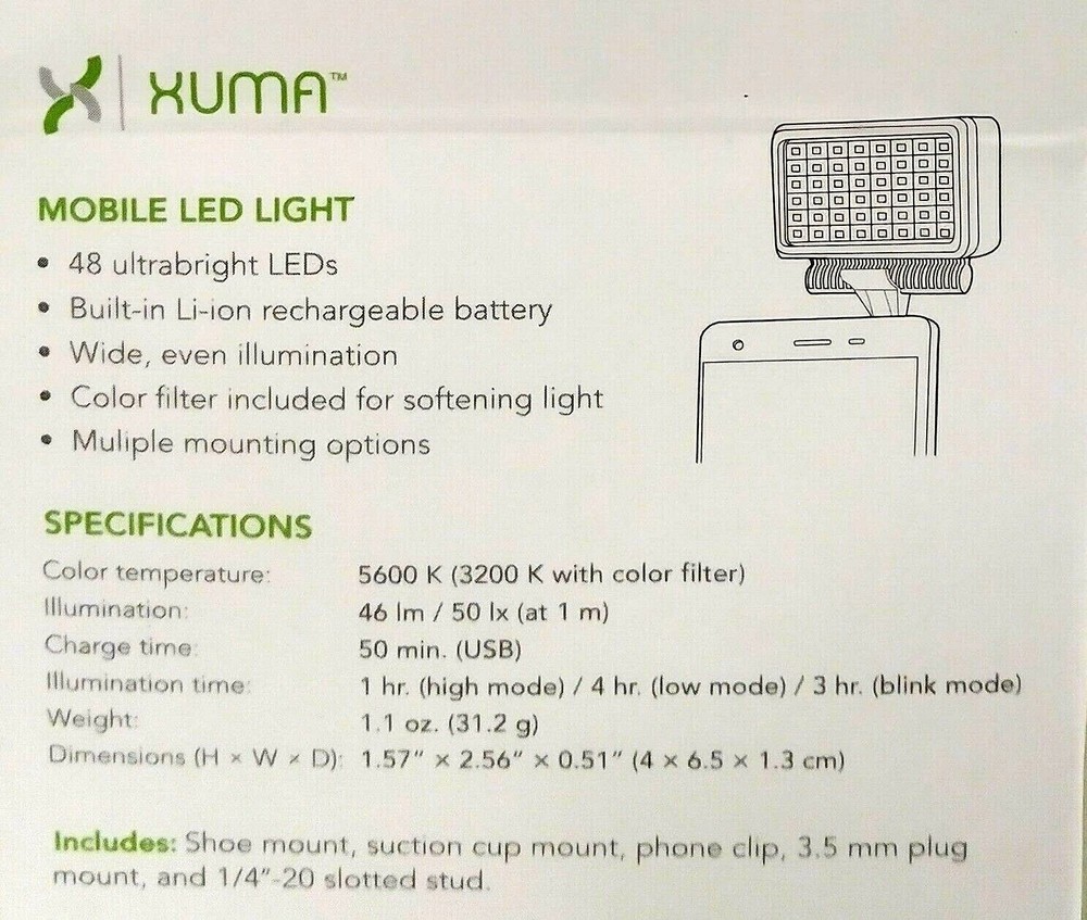 Xuma Mobile LED Light with Multiple Attachments Model: LED-200B