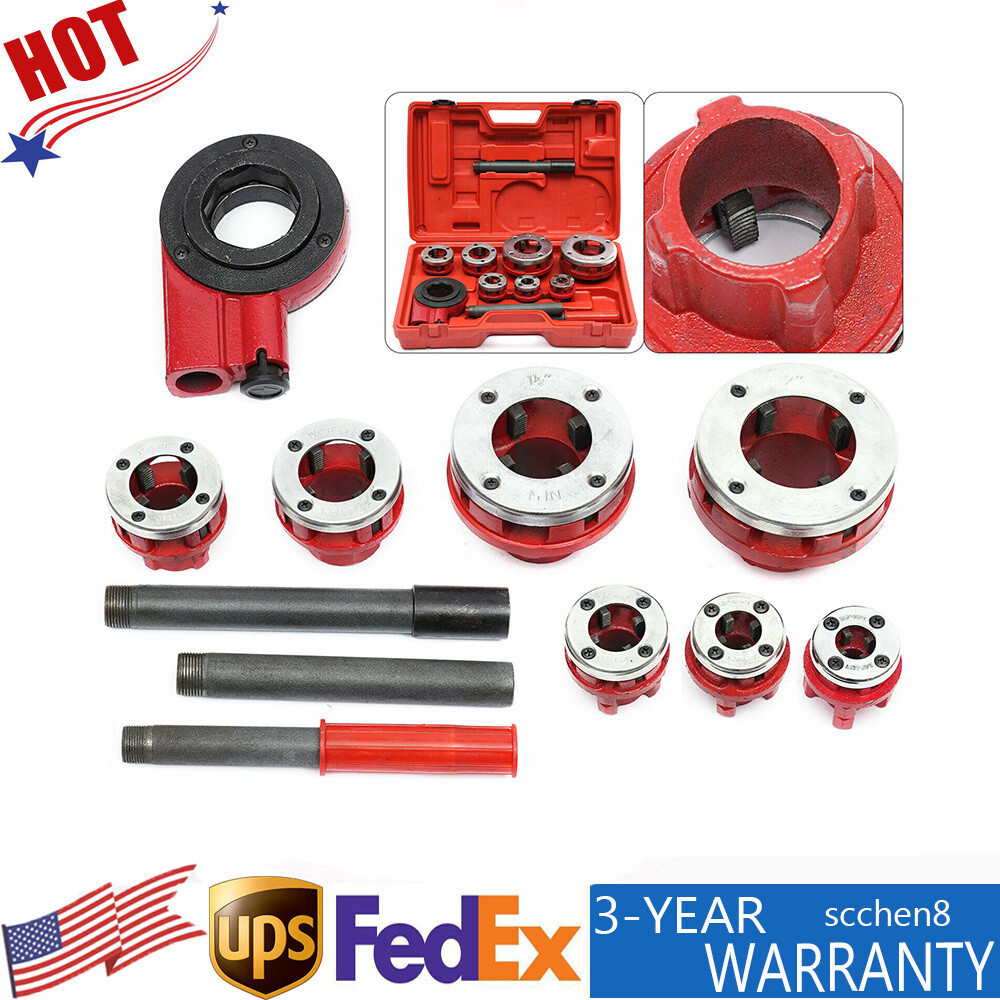 BSPT Pipe Threader 3/8" to 2" Dies Set Threading Tool Ratchet w/ Handle 7 Size