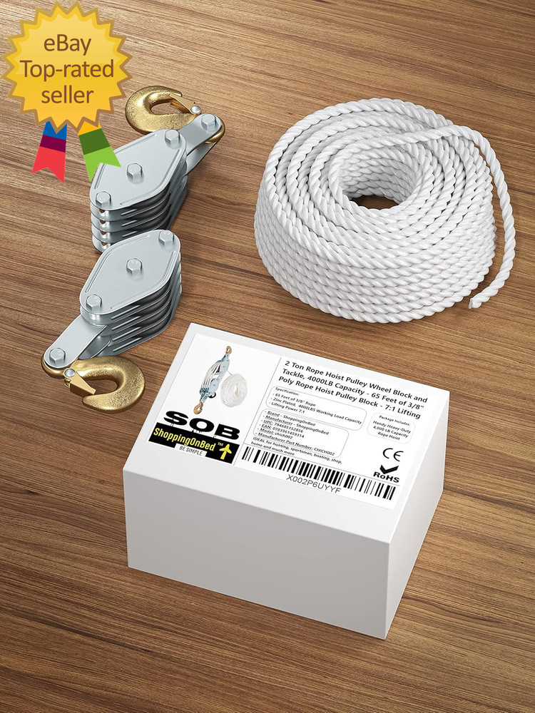Block and Tackle Pulley System for Lifting Objects Sob 4000LB Breaking Strength