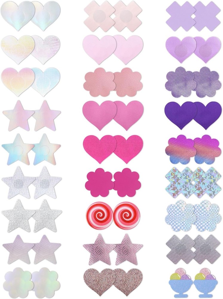 Pasties Rave Pack 27 Pairs Multicolor Nipple Multicolor-pink-purple-silver