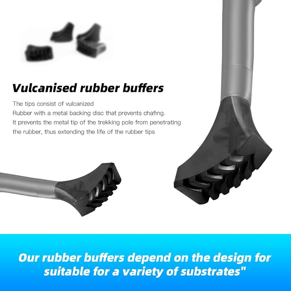 Replacement Rubber Tips for Most Trekking Poles - 6 Pack for Ultimate Support