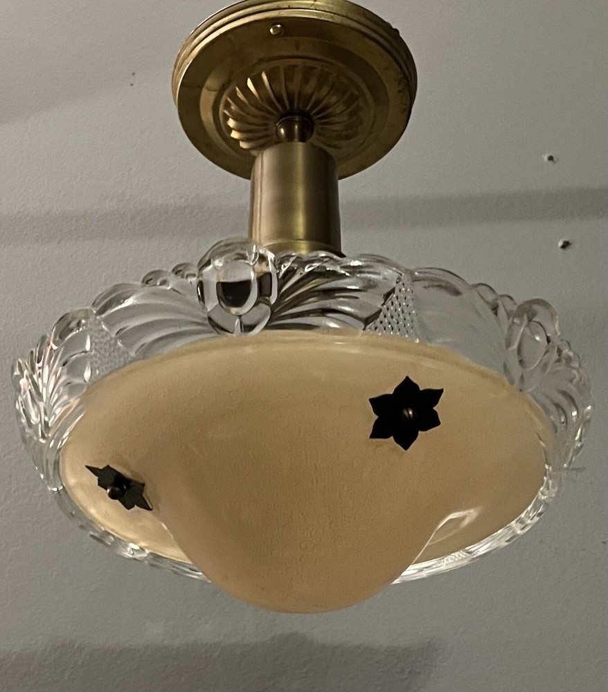 Single Glass Three Chain Fixture Shade Great! 17C