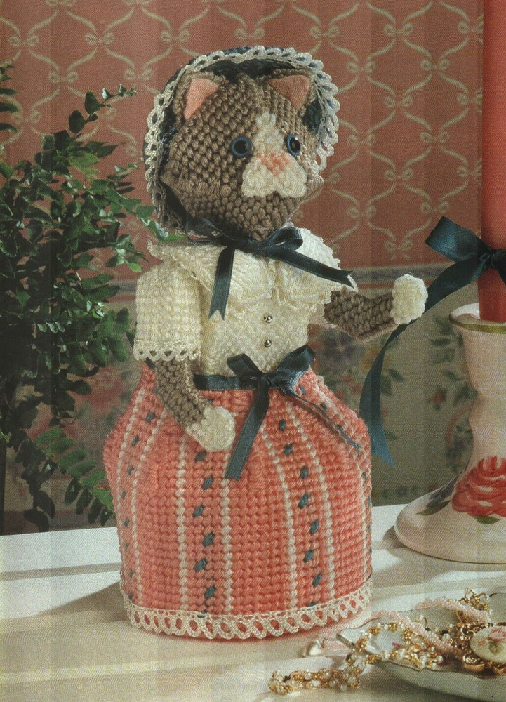 MISS KITTY CAT 9 1/2" HOME DECOR PLASTIC CANVAS PATTERN INSTRUCTIONS