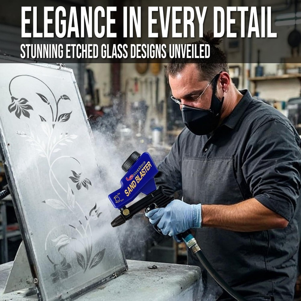 Portable Sand Blaster Kit for Rust Removal & Glass Etching - Ceramic Nozzle