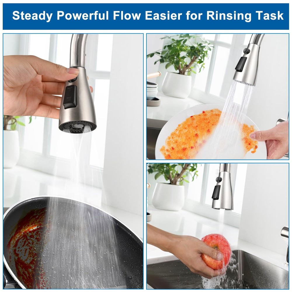 Kitchen Faucet Spray Head Replacement, 3-Function, 9 Adapters, Moen/Delta Com...