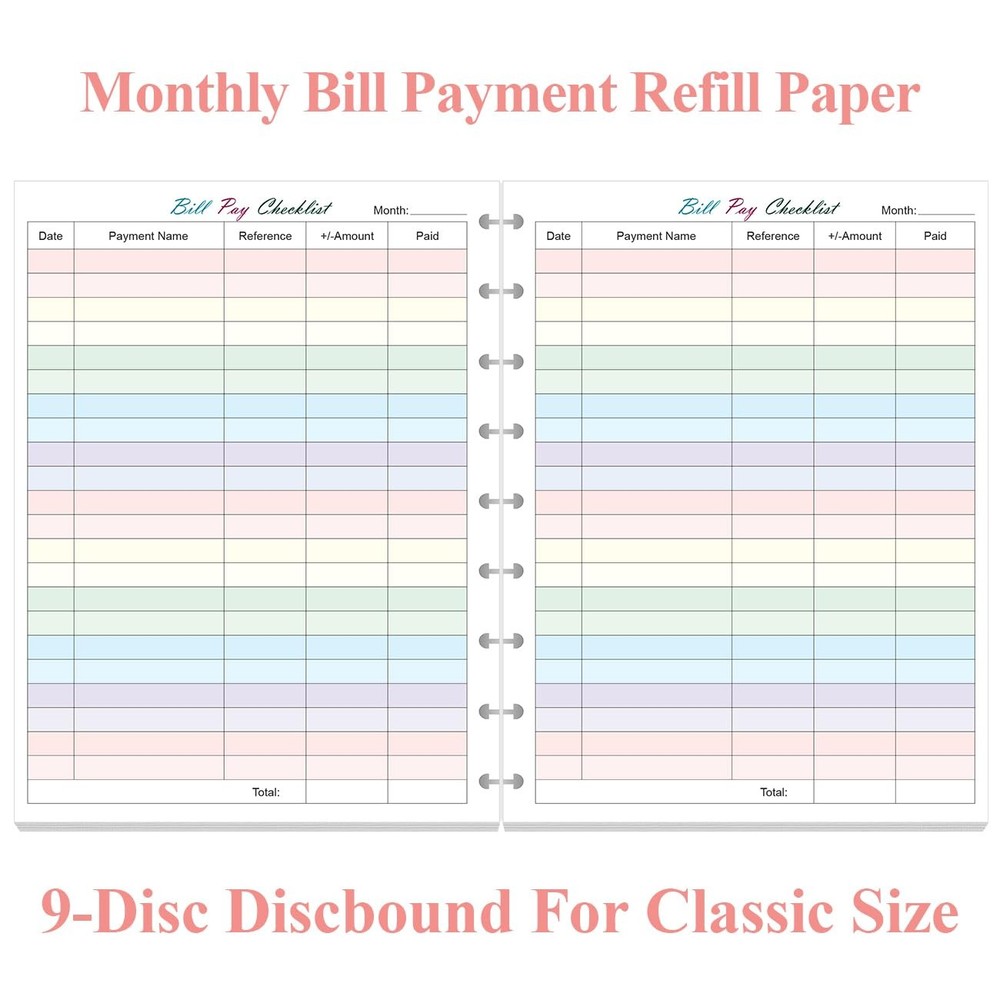 Bill Pay Checklist Refills - 50 Sheets/100 Pages Classic 50 Sheets, Colorful