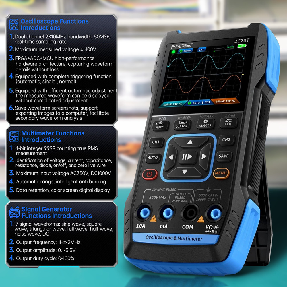 Handheld DualChannel Oscilloscope Digital Multimeter Function Signal Generator