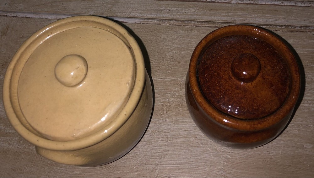 Two Small Unbranded Stoneware Beanpots