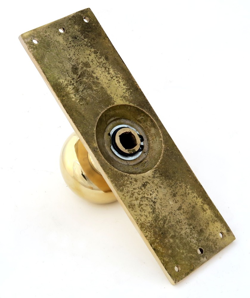 Pair Solid Brass Regency Mortise Door Knobs on Back Plate - antique style handle