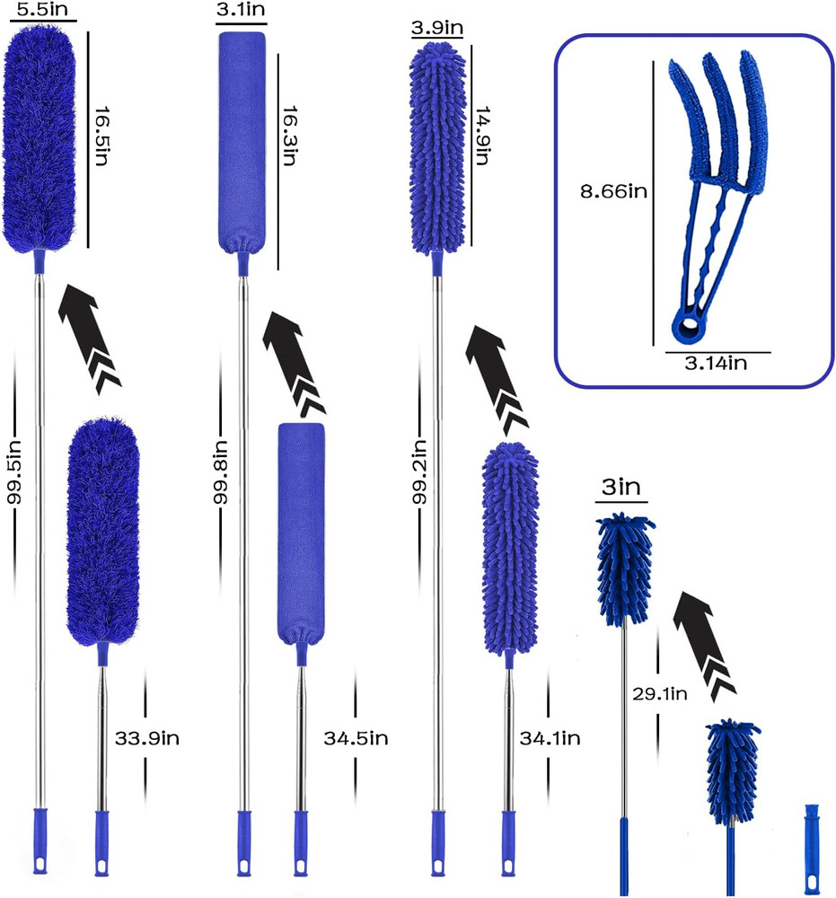 8PCS Microfiber Feather Dusters 100" Telescoping Pole Washable Flexible[1][2]
