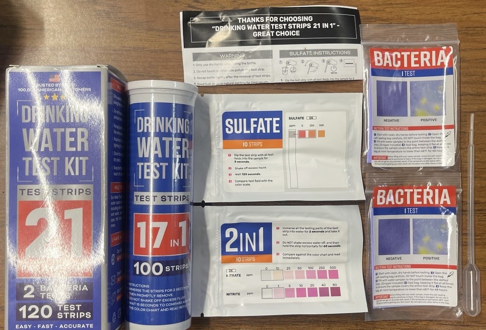 21 Parameters Drinking Water Testing Kit 120 Test Strips + 2 Bacteria Tests