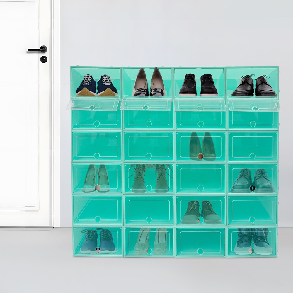 24 Pack Green Stackable Shoe Boxes Shoe Storage Box Shoe Storage Organizer