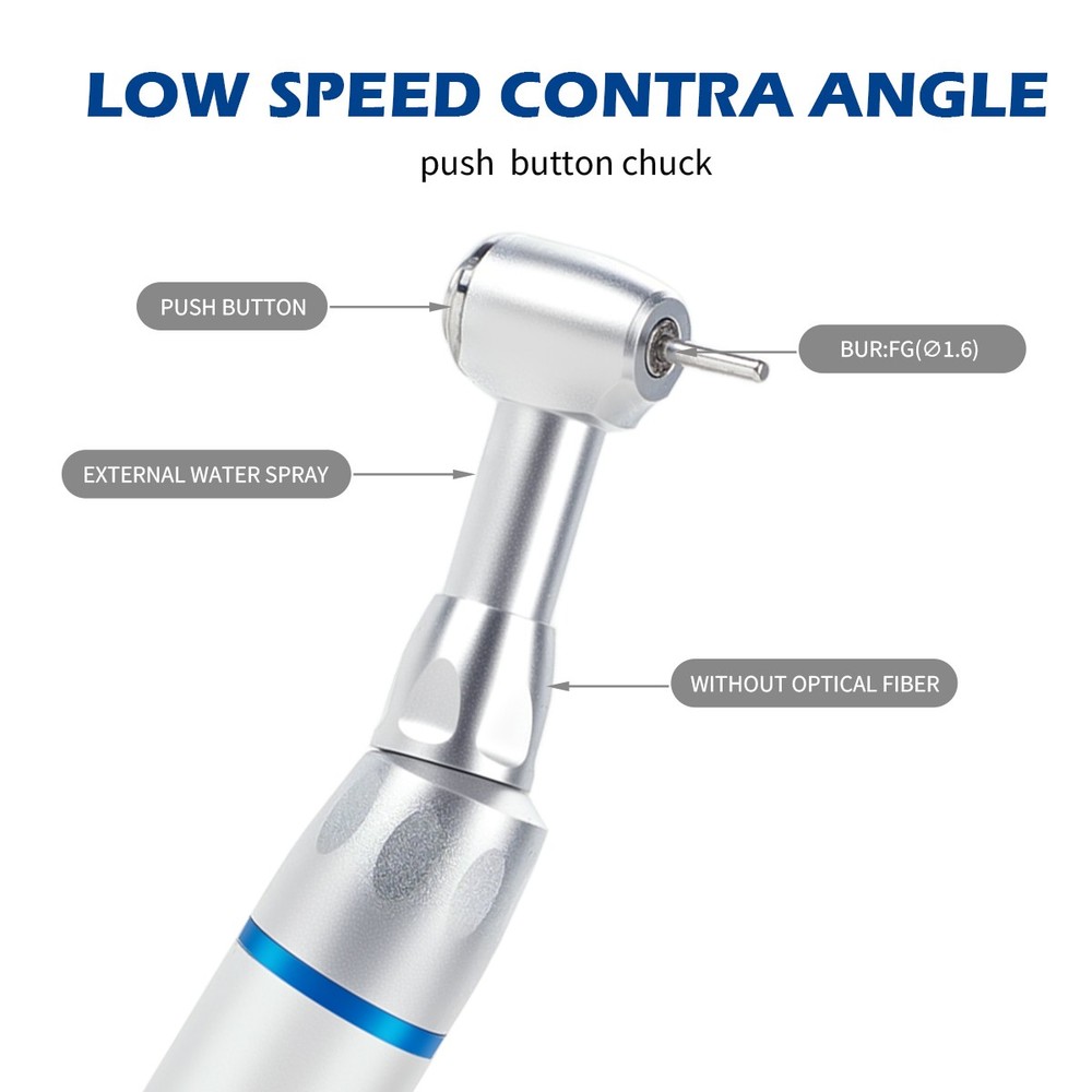 Dental Handpiece Low Slow Speed Contra Angle Push Button E-Type FG Burs 1.6mm
