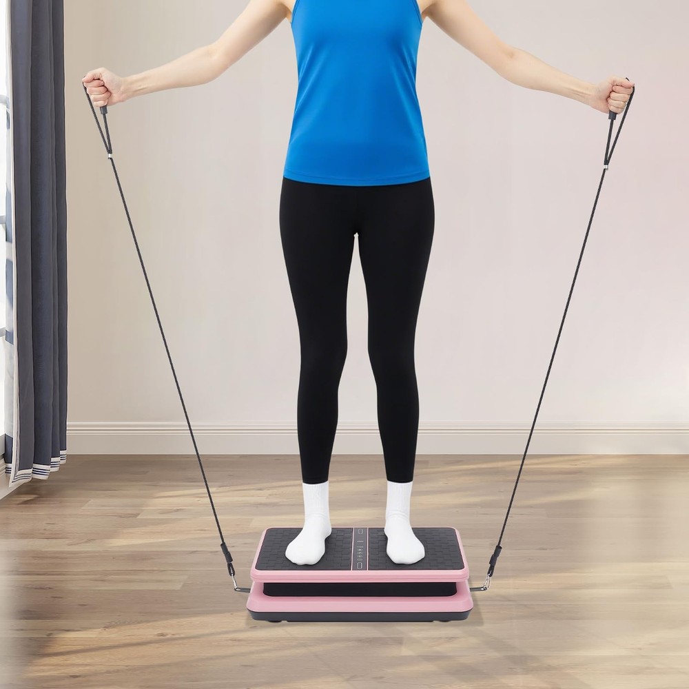 Vibration Plate Exercise Machine Adjustable Speed Full-Body Workout with Bands