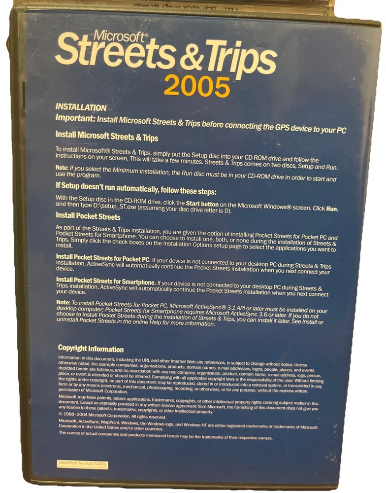 Microsoft Streets & Trips 2005 For PC GPS Travel Maps Software Mapping Navyeq