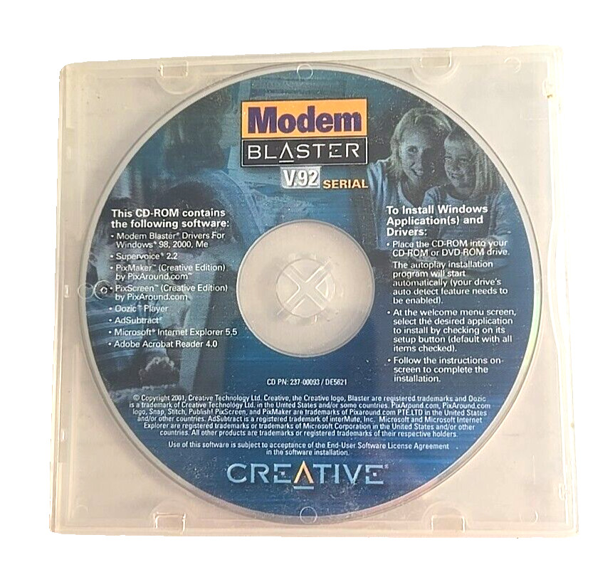 Creative Modern Blaster V.92 Software CD-ROM Disc Only Vintage 2001