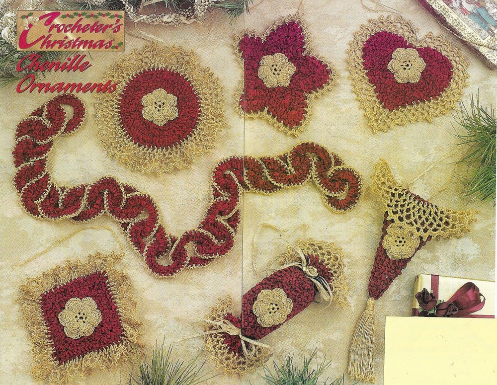 7 CHENILLE ORNAMENTS CHRISTMAS CROCHET PATTERN INSTRUCTIONS