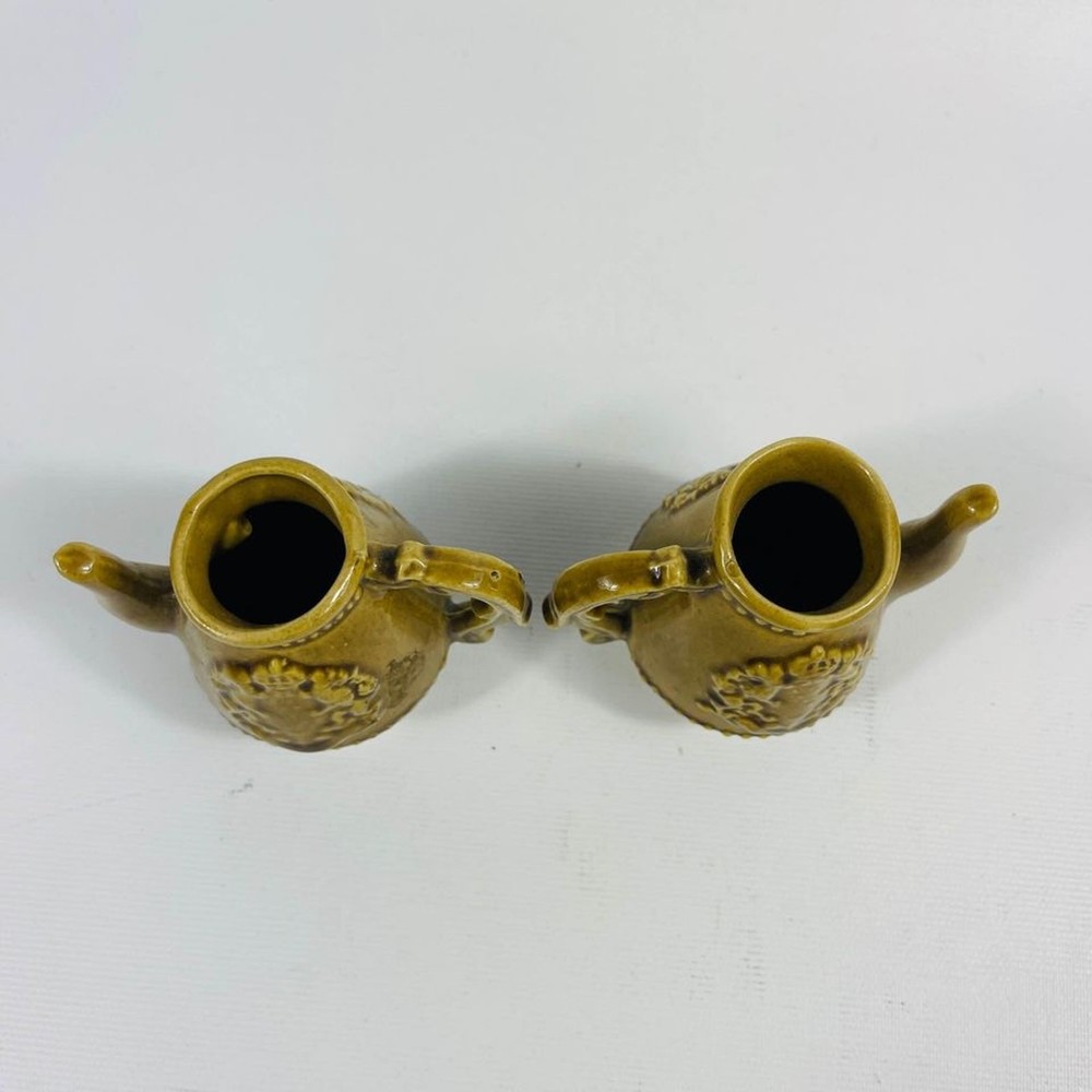 Two Green Vintage Mini Pitchers with Crest 2 3/8”