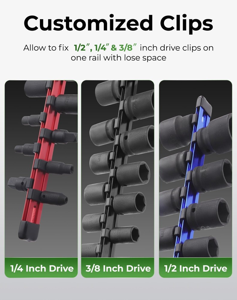 3-Piece Aluminum Alloy Socket Organizer, Heavy Duty Socket Racks, Socket Hold...