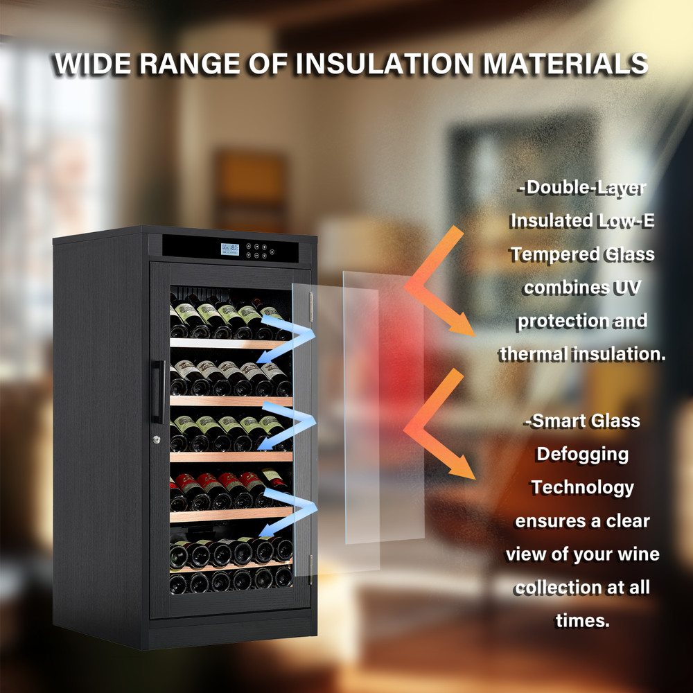 69 Bottles Touch Screen Display Constant Temperature Grape Wine Cooler,Black