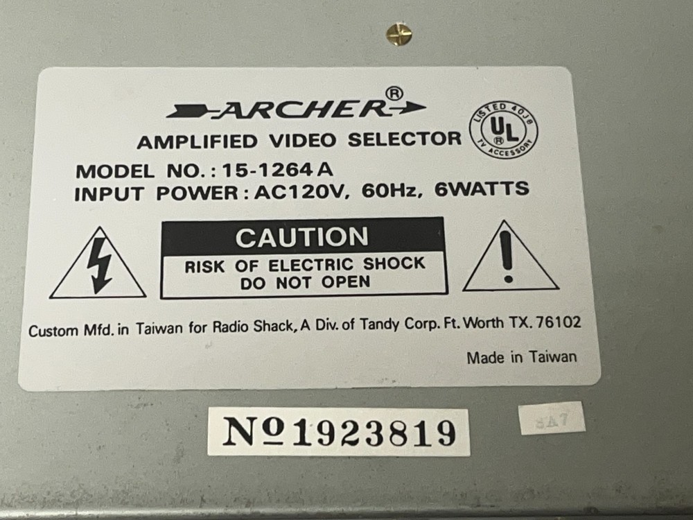Vintage Archer | Amplified Video Selector | Model 15-1264 | Powers On