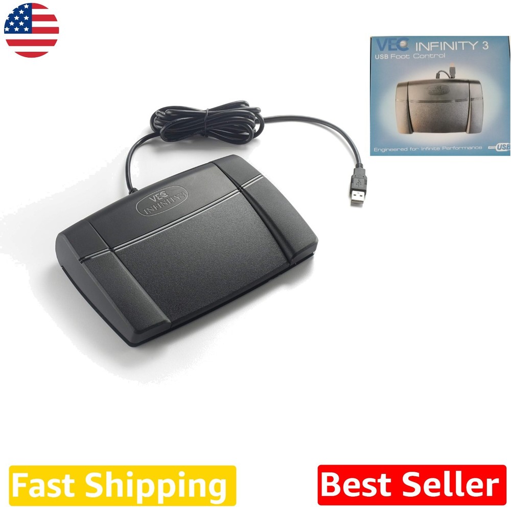 Infinity USB Foot Pedal Controller - Low Profile, Non-Slip, Computer Dictation