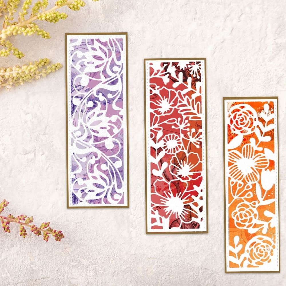 3 PCS Flowers Leaves Frame Cutting Dies for Card Making, Rectangular Frame Bo...