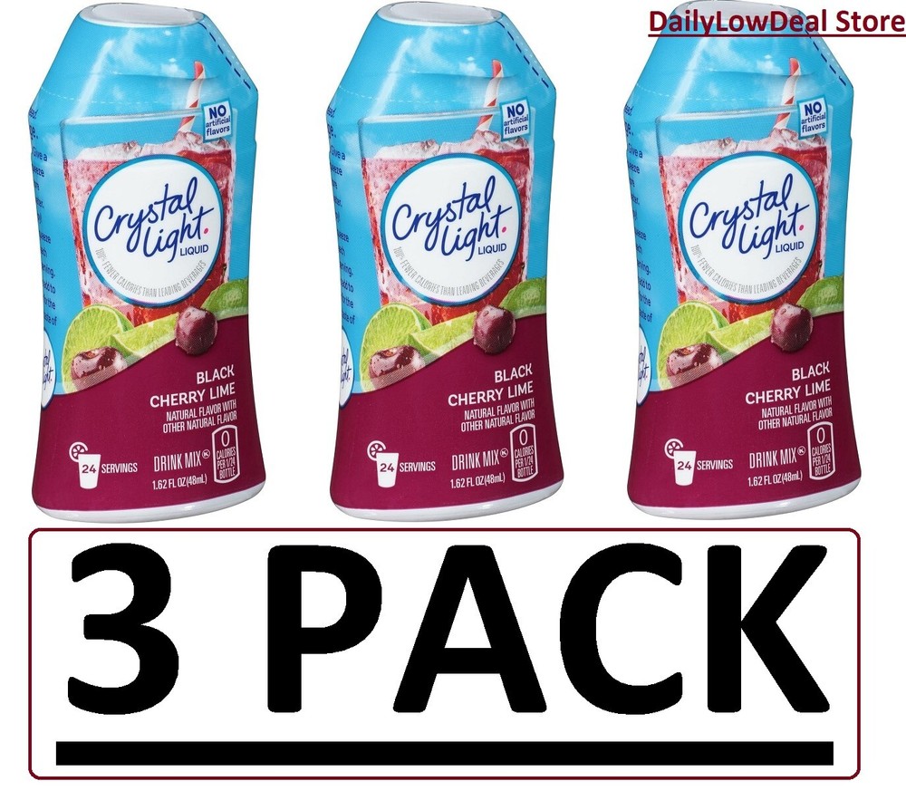 3 PACK - Crystal Light Black Cherry Lime Liquid Water Enhancer 1.62 oz EACH