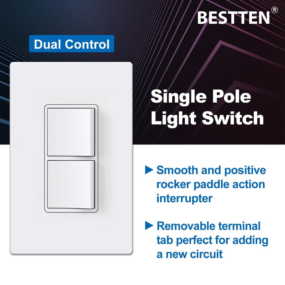 2 Pack Double Rocker Light Switch, Two Single Pole Electrical Paddle Switch, ...