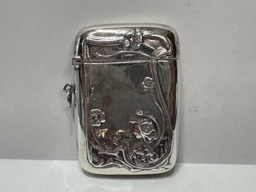 Antique Sterling Silver Repousse Rectangular Etui Art Nouveau for Chatelaine