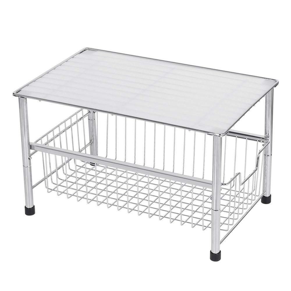 2-Tier Stackable Under Sink Organizer w/Sliding Storage Drawer Cabinet Kitchen