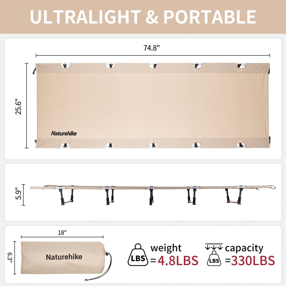 Ultralight Camping Cot, Easy to Assemble Folding Tent Cot, Compact & Protable...