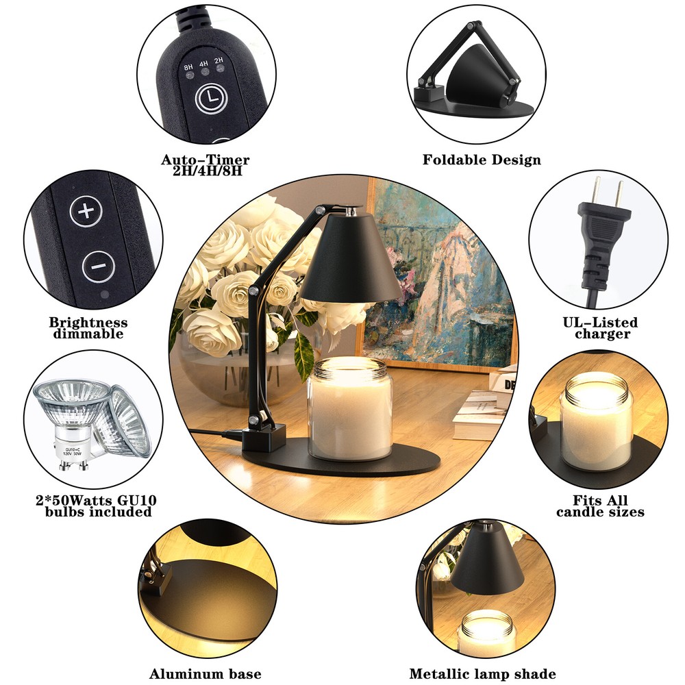 Candle Warmer Lamp with Timer. Foldable and Height adjustable. Fits all sizes.