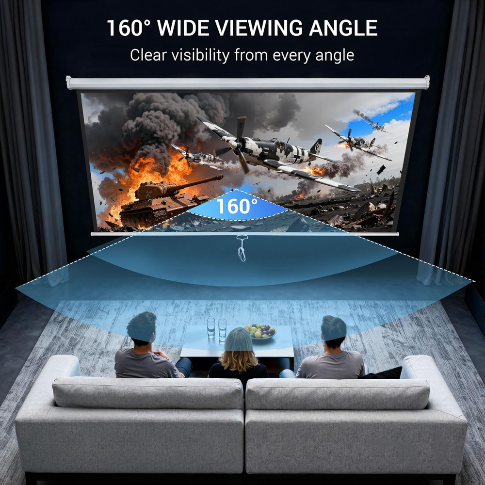 120'' Projector Screen Manual Pull Down, 1:1 Indoor Outdoor Projection Screen Mo