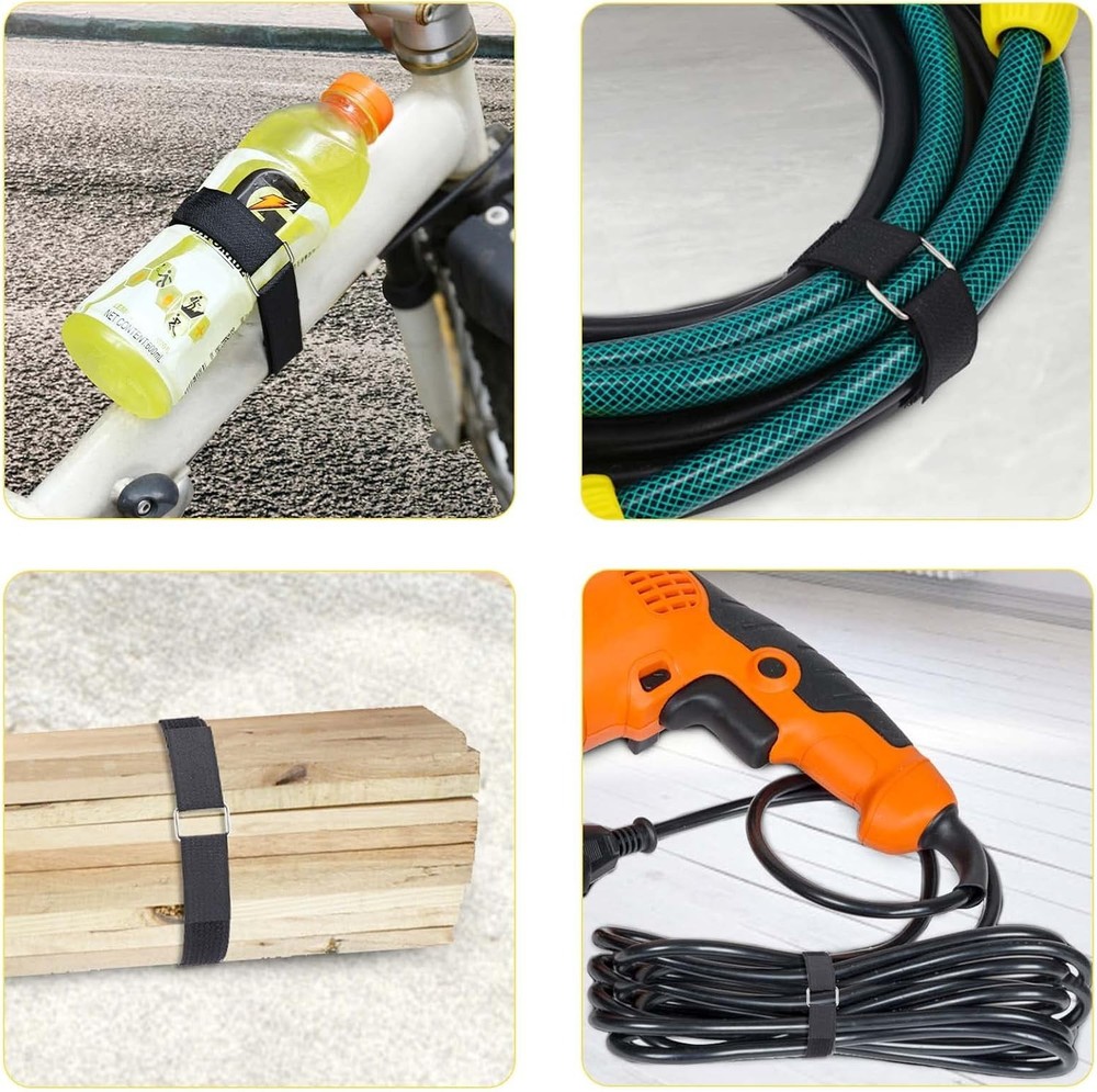 Durable Black Hook and Loop Straps - Adjustable & Reusable Cable Ties 50 Count