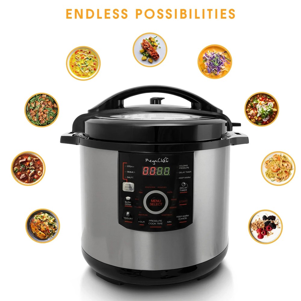Megachef 8-Quart Digital Pressure Cooker – Steel, Black & Silver,Multi-Function