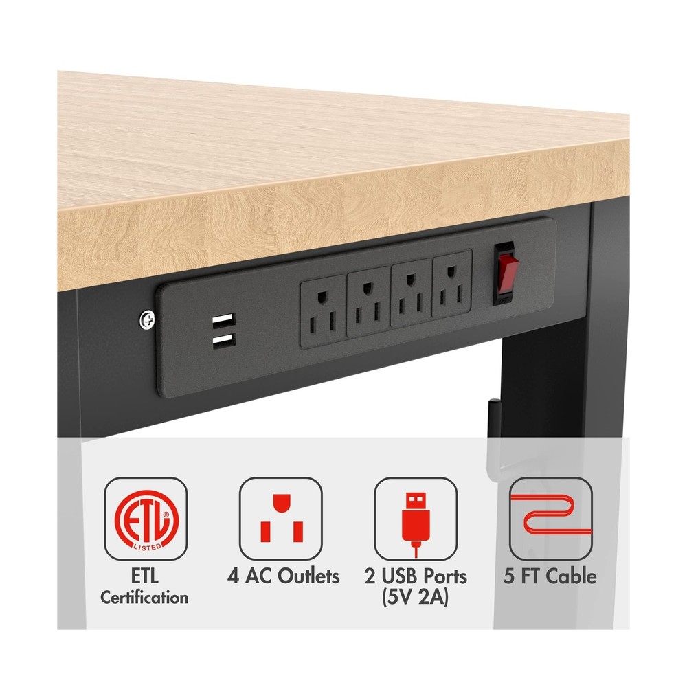 WORKPRO 48" Adjustable Workbench, Rubber Wood Top Heavy-Duty Workstation, 200...