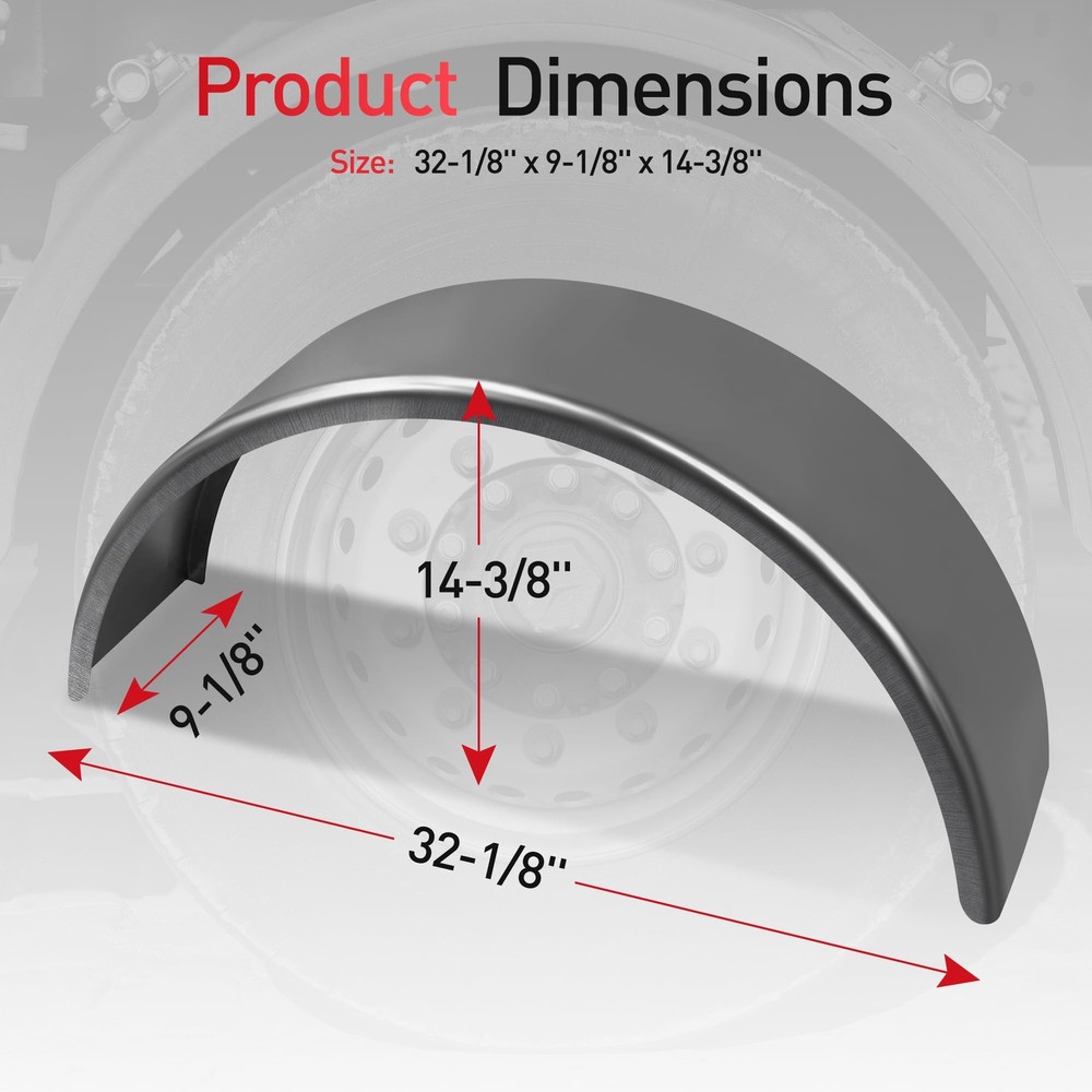 Pair of Steel Round Single Axle Trailer Fenders & Fender Backs For 14"-16" Wheel