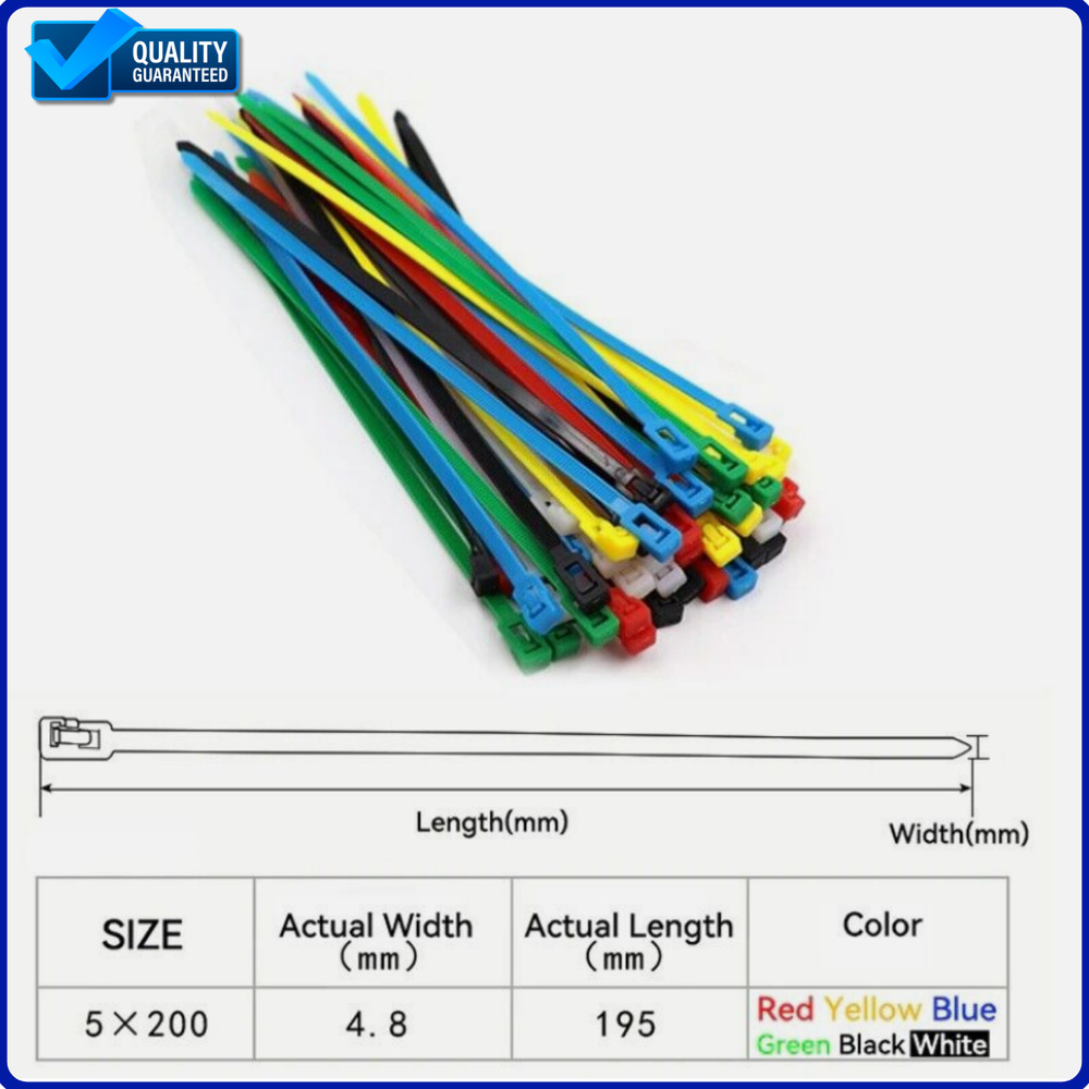 Cable Zip Ties Releasable Reusable Wrap Wire Removable Nylon Plastic Heavy Duty