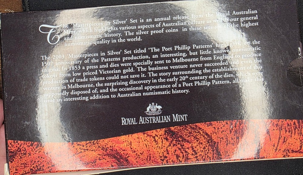 2003 Australia Port Phillip Patterns Masterpieces in Silver Proof Set $10 $5 $2