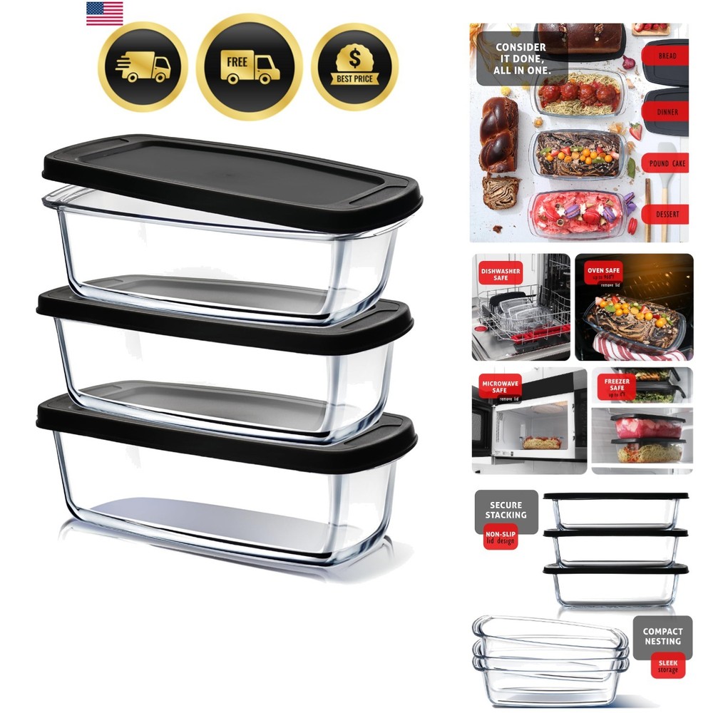 Glass Bread Pans for Homemade Bread Baking, 1.9 Quart Deep Rectangular Glass ...