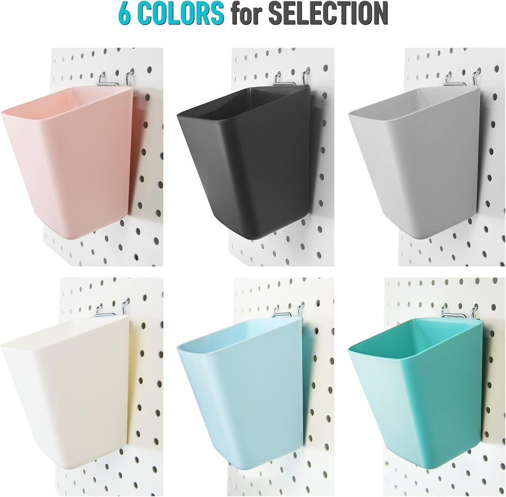 G.CORE Large Pegboard Cups Peg Board Storage Bin 6 Pack with Hooks, Black