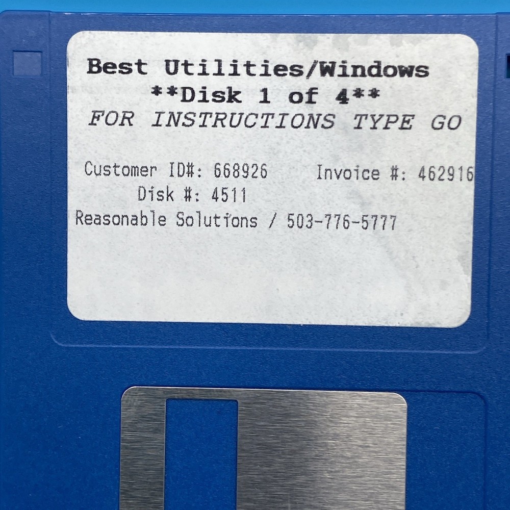 Vintage Reasonable Solutions Best Utilities for Windows 3.5" Floppy Disk Set 1-4